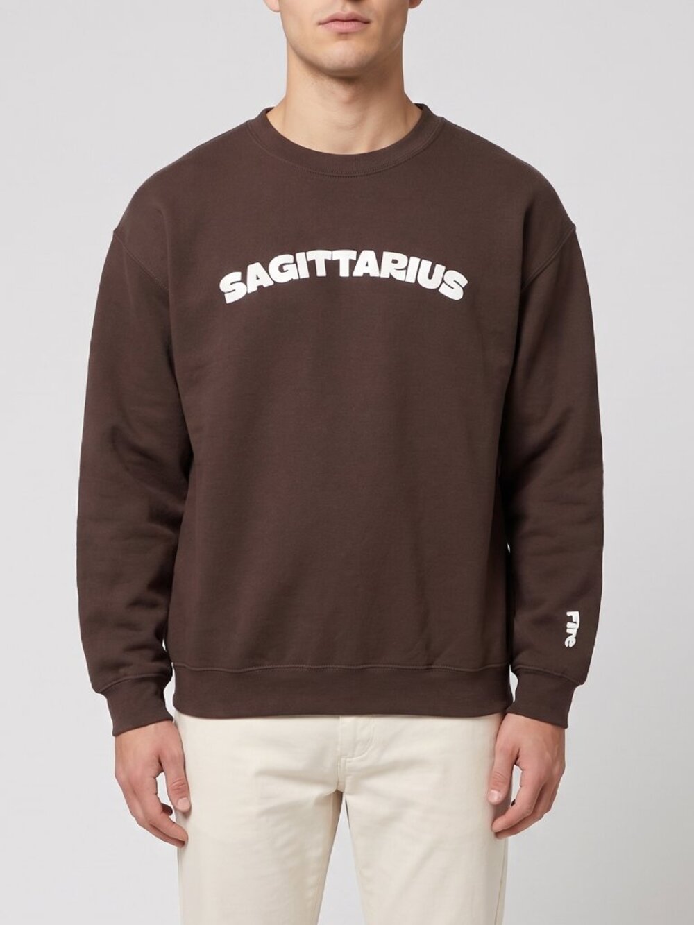 Jerzees Men's Large Sagittarius Brown Sweatshirt Fire Sleeve Graphic